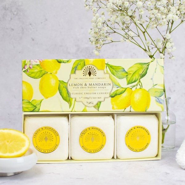 The English Soap Company Lemon and Mandarin - 3 x 100 g Hand Soap Gift Box